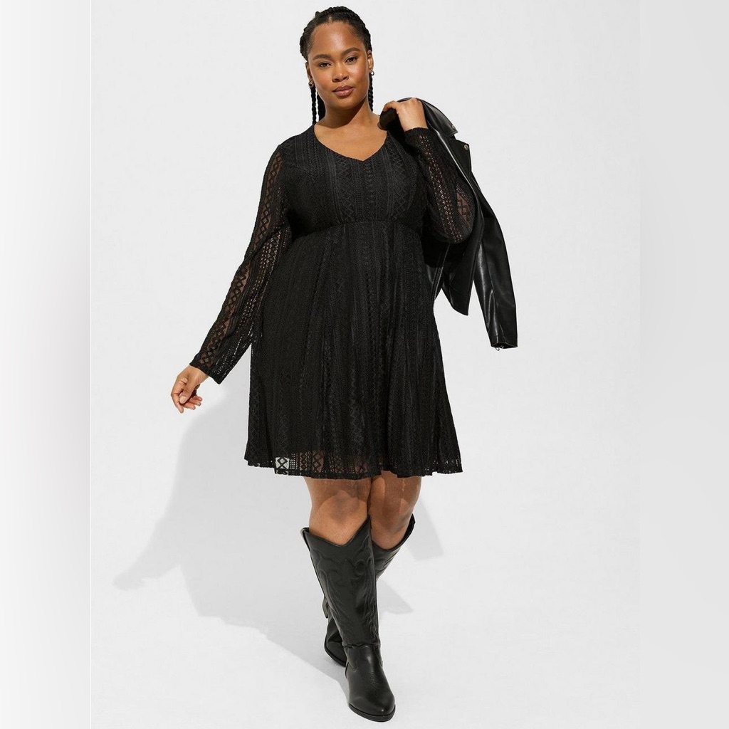Nwt Torrid At The Knee Geo Lace V-Neck Skater Dress